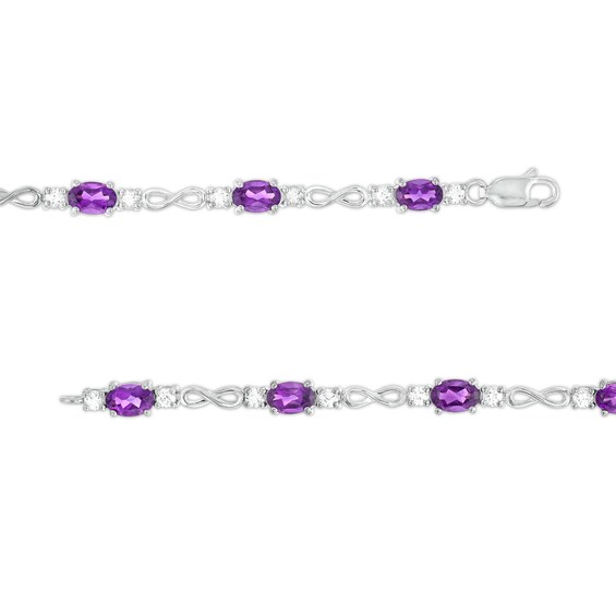 Oval Amethyst and White Lab-Created Sapphire Alternating Infinity Loop Link Bracelet in Sterling Silver – 7.25"