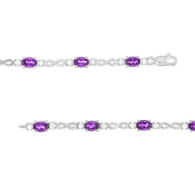 Main Image 3 of Oval Amethyst and White Lab-Created Sapphire Alternating Infinity Loop Link Bracelet in Sterling Silver – 7.25"