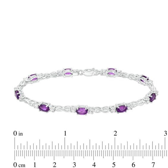 Oval Amethyst and White Lab-Created Sapphire Alternating Infinity Loop Link Bracelet in Sterling Silver – 7.25"