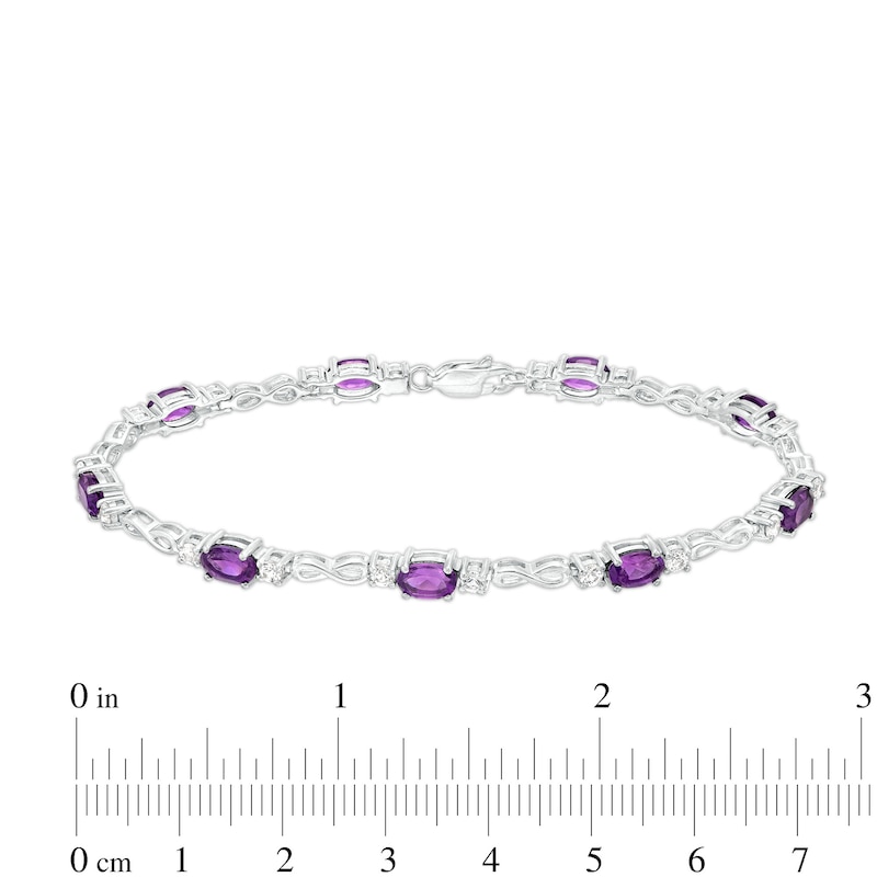 Main Image 4 of Oval Amethyst and White Lab-Created Sapphire Alternating Infinity Loop Link Bracelet in Sterling Silver – 7.25"