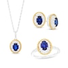 Thumbnail Image 0 of Oval Blue and White Lab-Created Sapphire Rope-Textured Frame Three Piece Set in Sterling Silver with 14K Gold Plate - Size 7