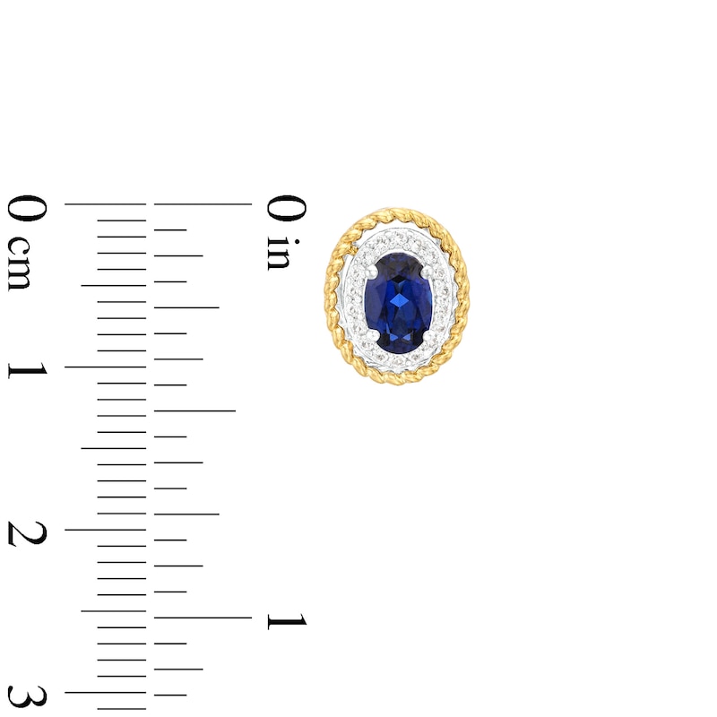 Oval Blue and White Lab-Created Sapphire Rope-Textured Frame Three Piece Set in Sterling Silver with 14K Gold Plate - Size 7