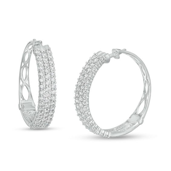 2 CT. T.w. Diamond Triple Row Hoop Earrings in 10K White Gold