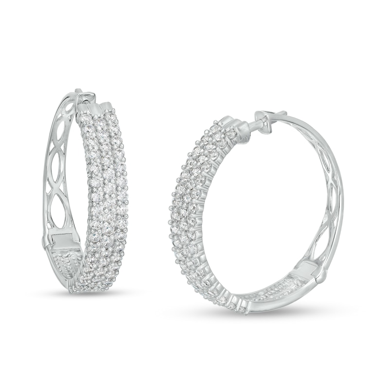 Main Image 1 of 2 CT. T.W. Diamond Triple Row Hoop Earrings in 10K White Gold