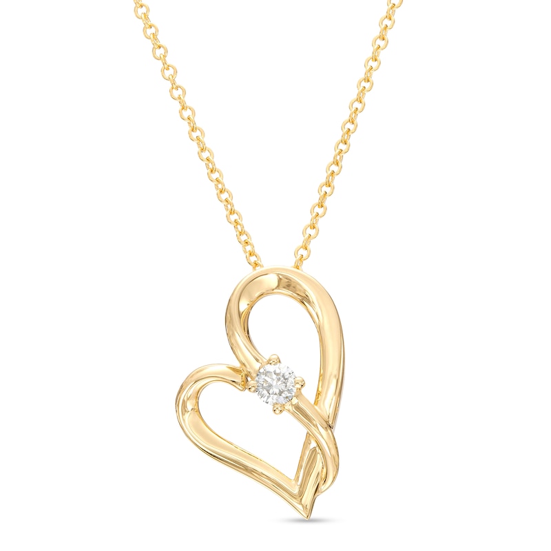 Main Image 1 of Two in Love 1/10 CT. Diamond Solitaire Crossover Ribbon Tilted Loop Heart Pendant in 10K Gold – 19"