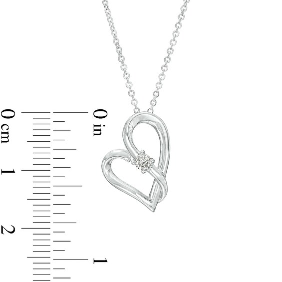 Two in Love 1/10 CT. Diamond Solitaire Crossover Ribbon Tilted Loop Heart Pendant in 10K White Gold â 19"