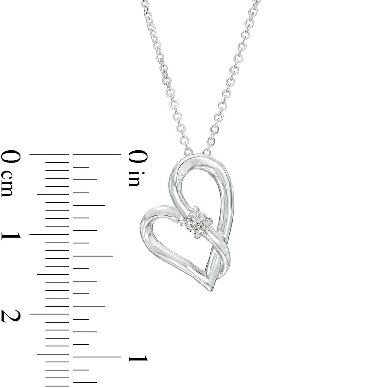 Main Image 3 of Two in Love 1/10 CT. Diamond Solitaire Crossover Ribbon Tilted Loop Heart Pendant in 10K White Gold – 19"