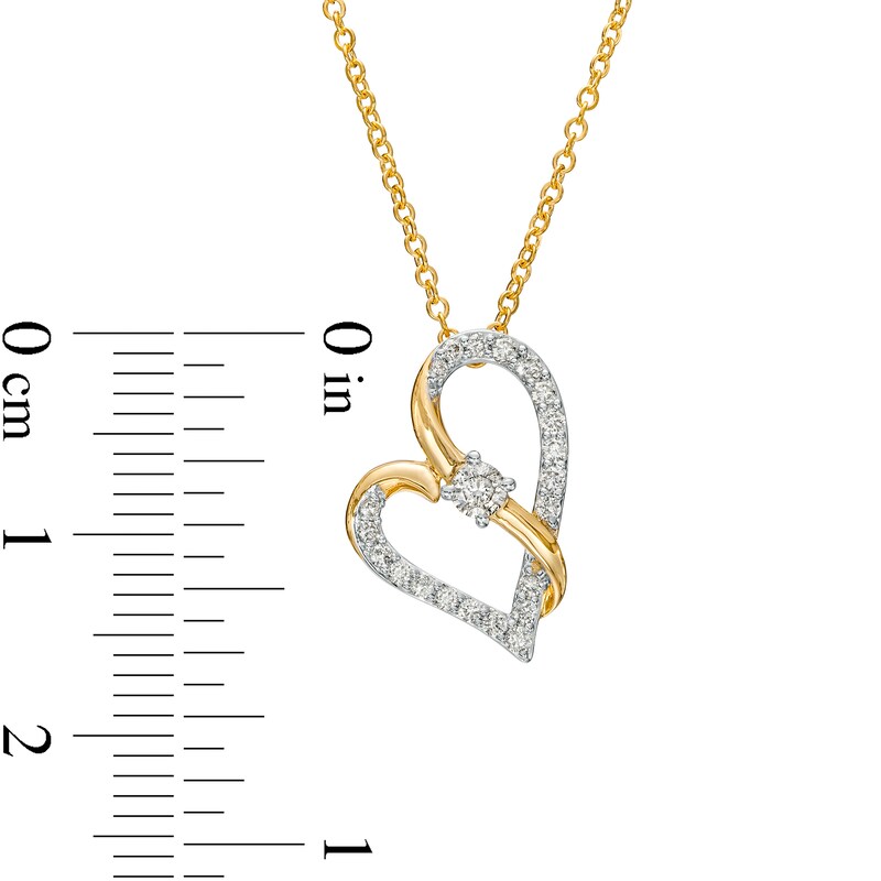 Main Image 3 of Two in Love 1/4 CT. T.W. Diamond Crossover Ribbon Tilted Loop Heart Pendant in 10K Gold – 19"