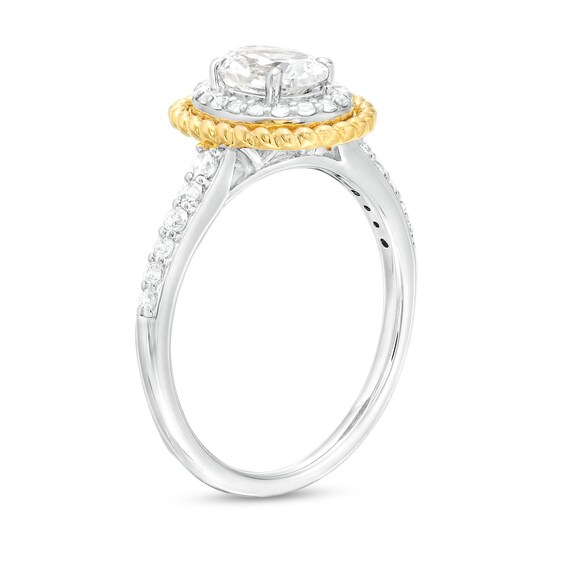 Oval White Lab-Created Sapphire Rope-Textured Frame Three Piece Set in Sterling Silver with 14K Gold Plate â Size 7