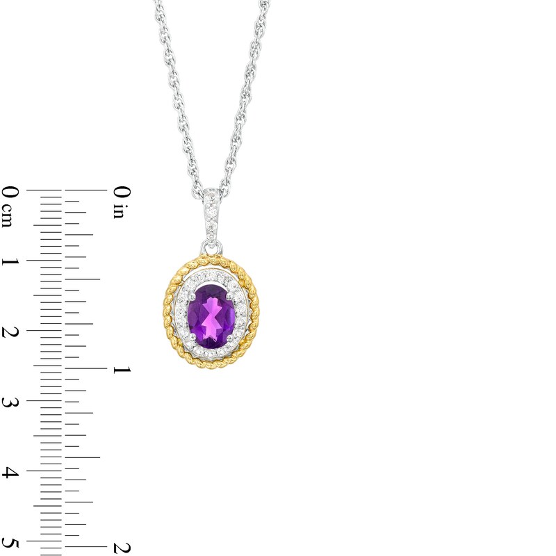 Oval Amethyst and White Lab-Created Sapphire Rope-Textured Frame Three Piece Set in Sterling Silver with 14K Gold Plate - Size 7