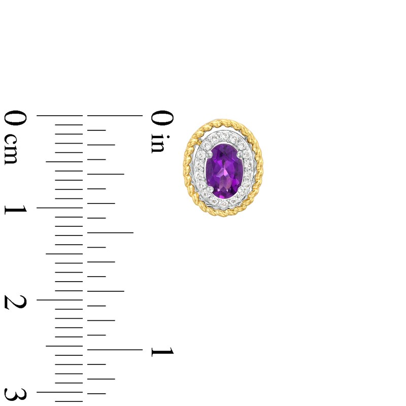 Oval Amethyst and White Lab-Created Sapphire Rope-Textured Frame Three Piece Set in Sterling Silver with 14K Gold Plate - Size 7