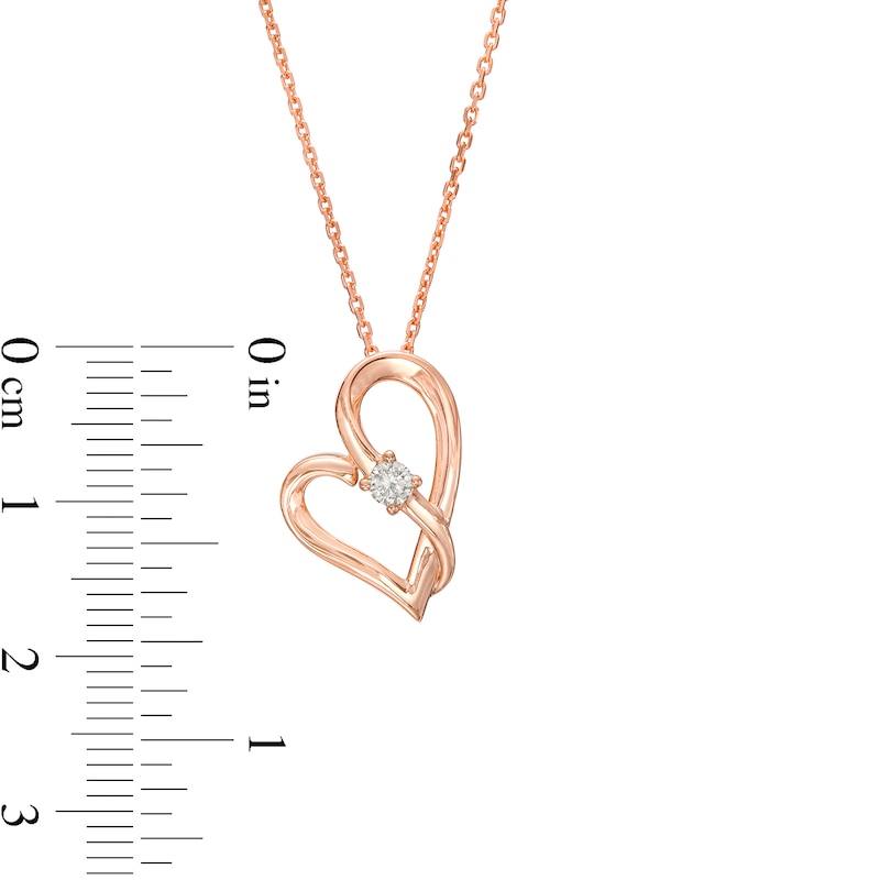 Two in Love 1/10 CT. Diamond Solitaire Crossover Ribbon Tilted Loop Heart Pendant in 10K Rose Gold – 19"