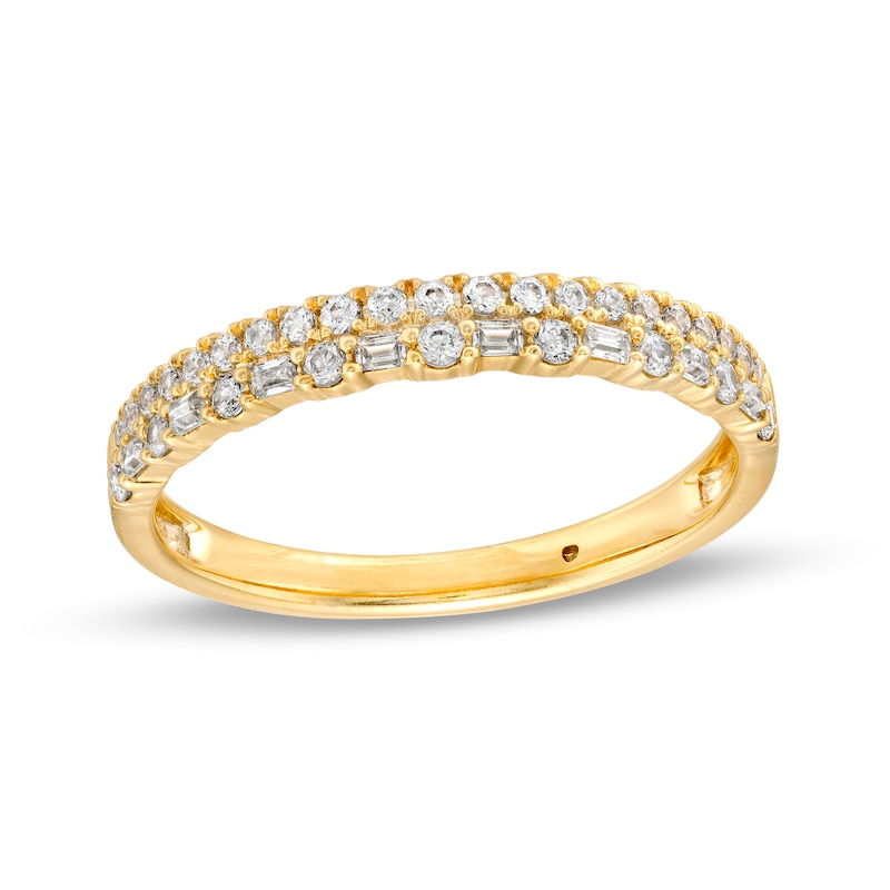 Main Image 1 of 1/3 CT. T.W. Baguette and Round Diamond Double Row Anniversary Band in 14K Gold