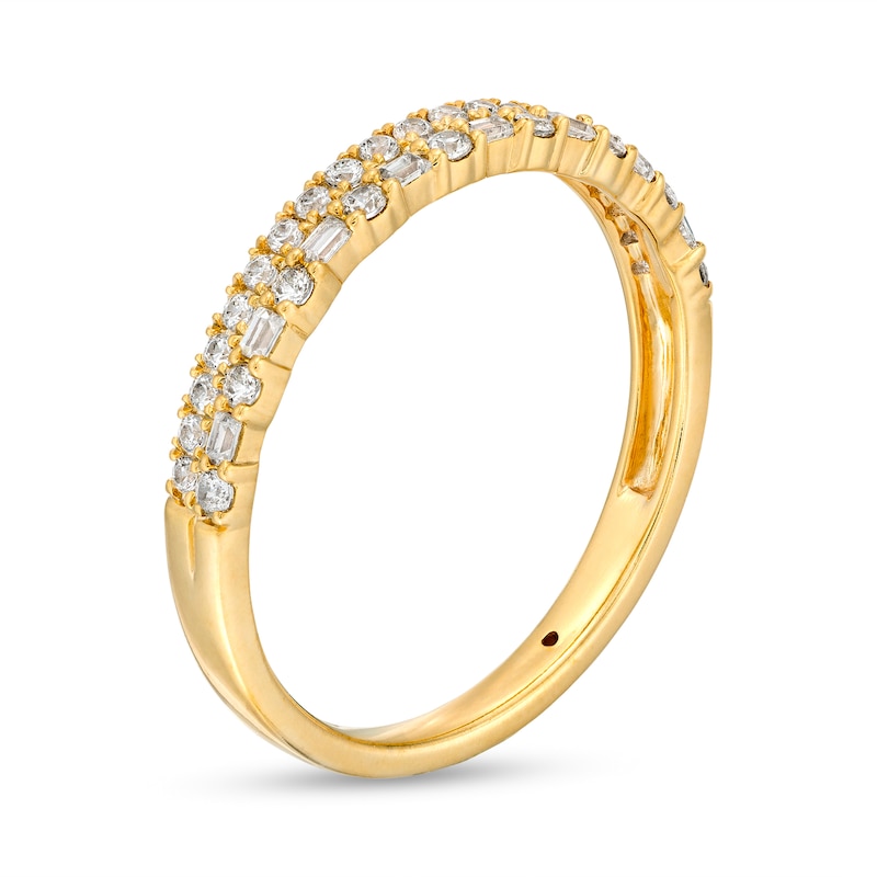 Main Image 3 of 1/3 CT. T.W. Baguette and Round Diamond Double Row Anniversary Band in 14K Gold