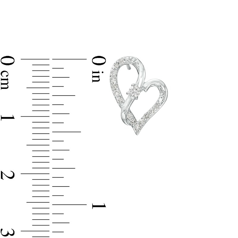 Main Image 3 of Two in Love 1/4 CT. T.W. Diamond Crossover Ribbon Loop Heart Stud Earrings in 10K White Gold