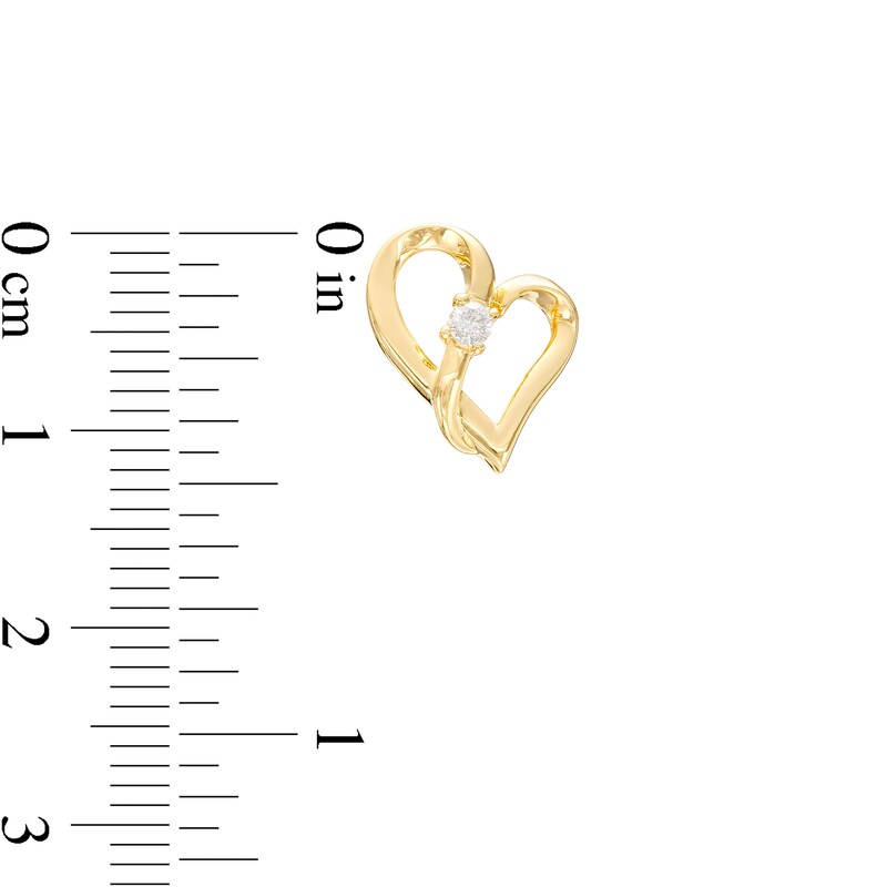 Main Image 3 of Two in Love 1/10 CT. T.W. Diamond Solitaire Crossover Ribbon Loop Heart Stud Earrings in 10K Gold