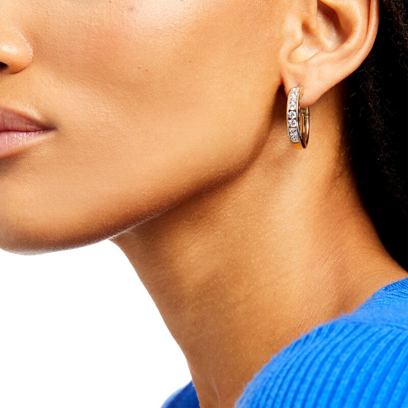 Main Image 2 of 2 CT. T.W. Diamond Channel Eight Stone Hoop Earrings in 14K Gold