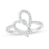 Thumbnail Image 1 of Two in Love 1/4 CT. T.W. Diamond Crossover Ribbon Loop Heart Ring in 10K White Gold