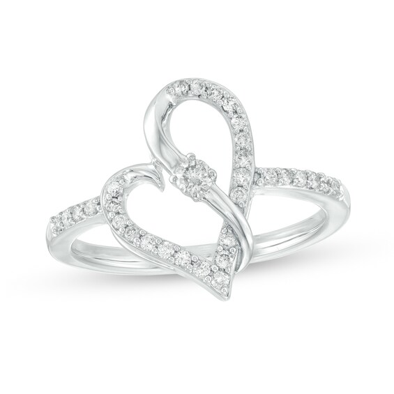 Two in Love 1/4 CT. T.w. Diamond Crossover Ribbon Loop Heart Ring in 10K White Gold