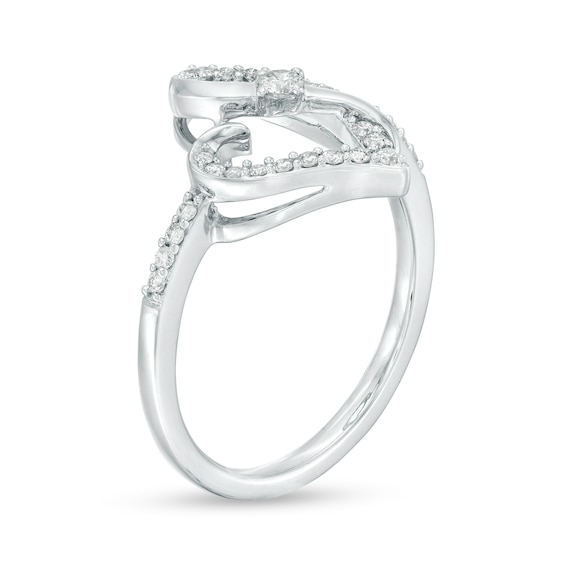 Two in Love 1/4 CT. T.w. Diamond Crossover Ribbon Loop Heart Ring in 10K White Gold