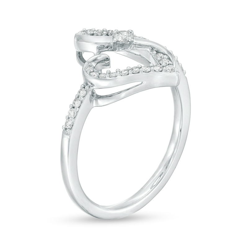 Main Image 3 of Two in Love 1/4 CT. T.W. Diamond Crossover Ribbon Loop Heart Ring in 10K White Gold