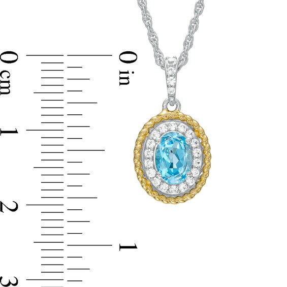 Oval Blue Topaz and White Lab-Created Sapphire Pendant, Earrings and Ring Set in Sterling Silver and 14K Gold Plate