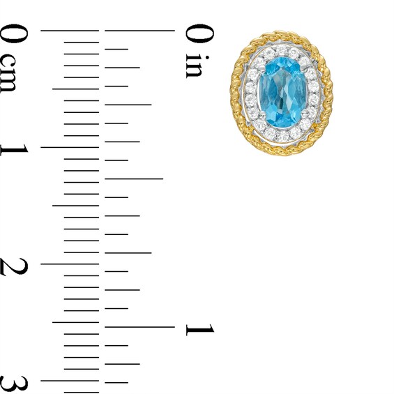 Oval Blue Topaz and White Lab-Created Sapphire Pendant, Earrings and Ring Set in Sterling Silver and 14K Gold Plate