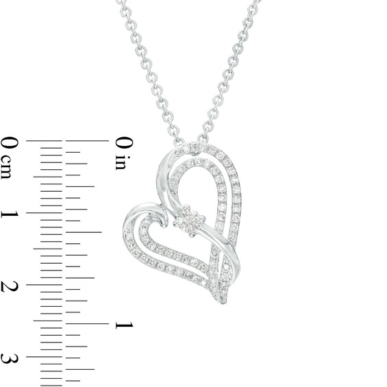Two in Love 1/2 CT. T.w. Diamond Crossover Ribbon Tilted Double Loop Heart Pendant in 10K White Gold – 19"