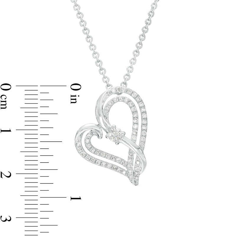 Main Image 3 of Two in Love 1/2 CT. T.W. Diamond Crossover Ribbon Tilted Double Loop Heart Pendant in 10K White Gold – 19"