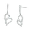 Thumbnail Image 1 of Two in Love 1/3 CT. T.W. Diamond Crossover Ribbon Tilted Loop Heart Drop Earrings in 10K White Gold