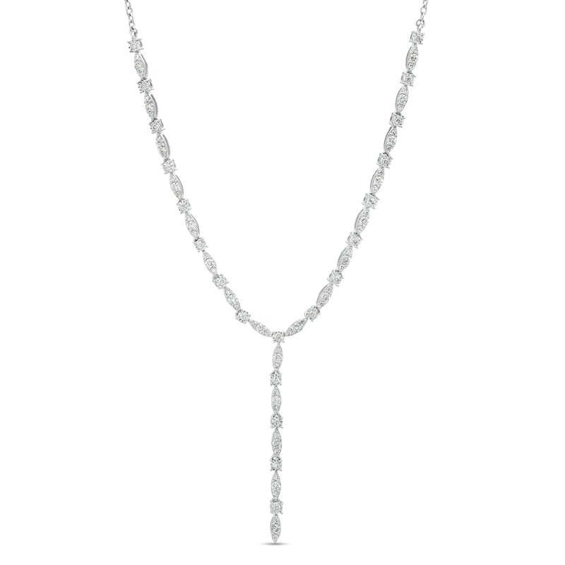 Main Image 1 of 7/8 CT. T.W. Diamond Marquise and Round Alternating Art Deco "Y" Necklace in Sterling Silver
