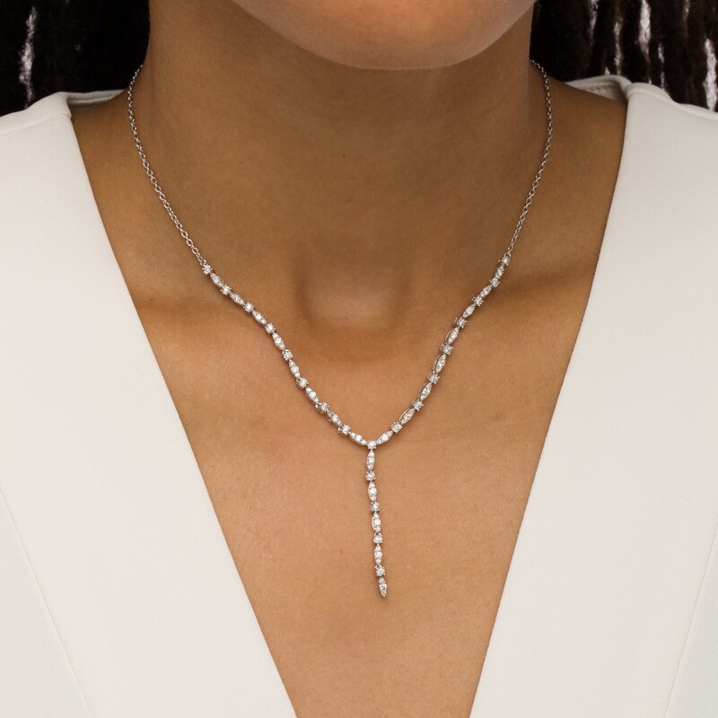 Main Image 2 of 7/8 CT. T.W. Diamond Marquise and Round Alternating Art Deco "Y" Necklace in Sterling Silver