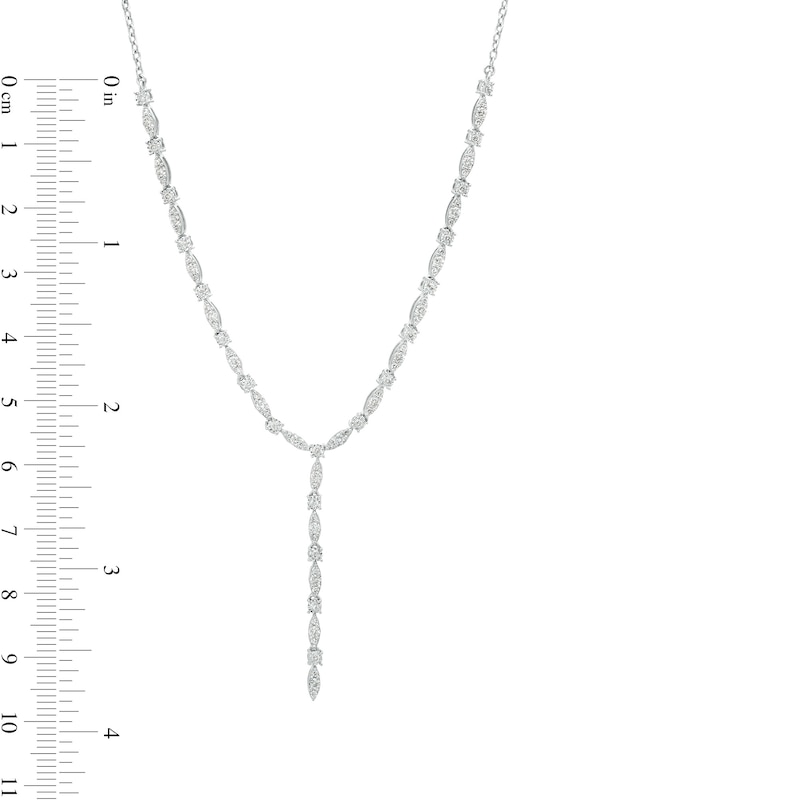 Main Image 4 of 7/8 CT. T.W. Diamond Marquise and Round Alternating Art Deco "Y" Necklace in Sterling Silver