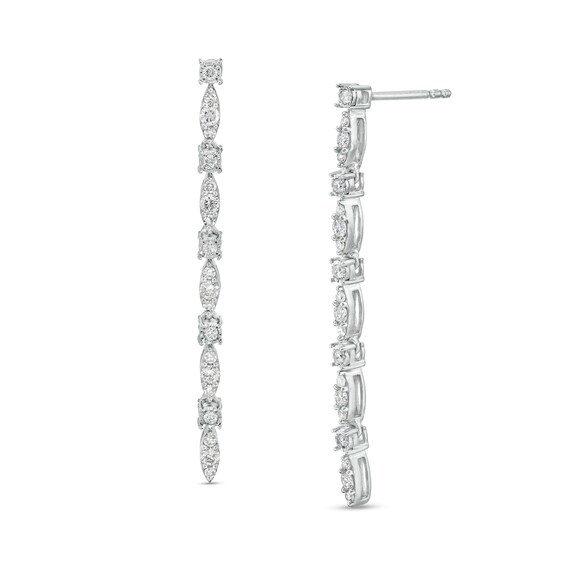 1/2 CT. T.w. Diamond Marquise and Round Alternating Art Deco Linear Drop Earrings in Sterling Silver