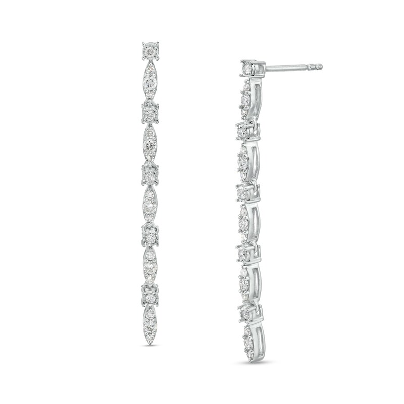 Main Image 1 of 1/2 CT. T.W. Diamond Marquise and Round Alternating Art Deco Linear Drop Earrings in Sterling Silver