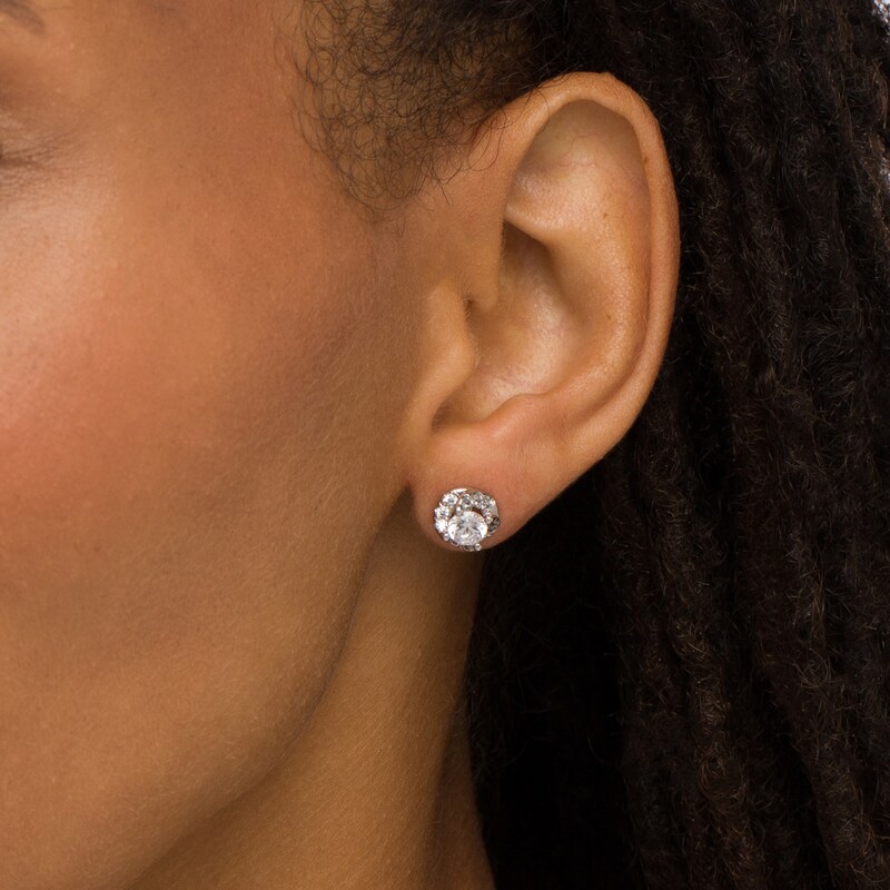 Main Image 2 of 1-3/8 CT. T.W. Diamond Swirl Frame Outer Edge Stud Earrings in 10K White Gold