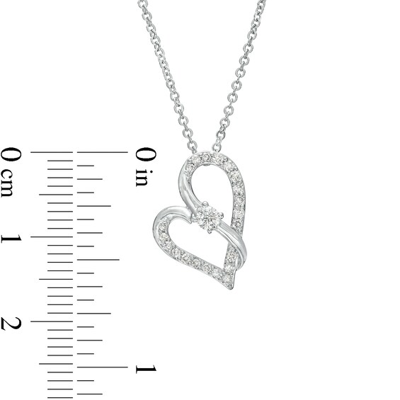 Two in Love 1/4 CT. T.w. Diamond Crossover Ribbon Tilted Loop Heart Pendant in 10K White Gold â 19"