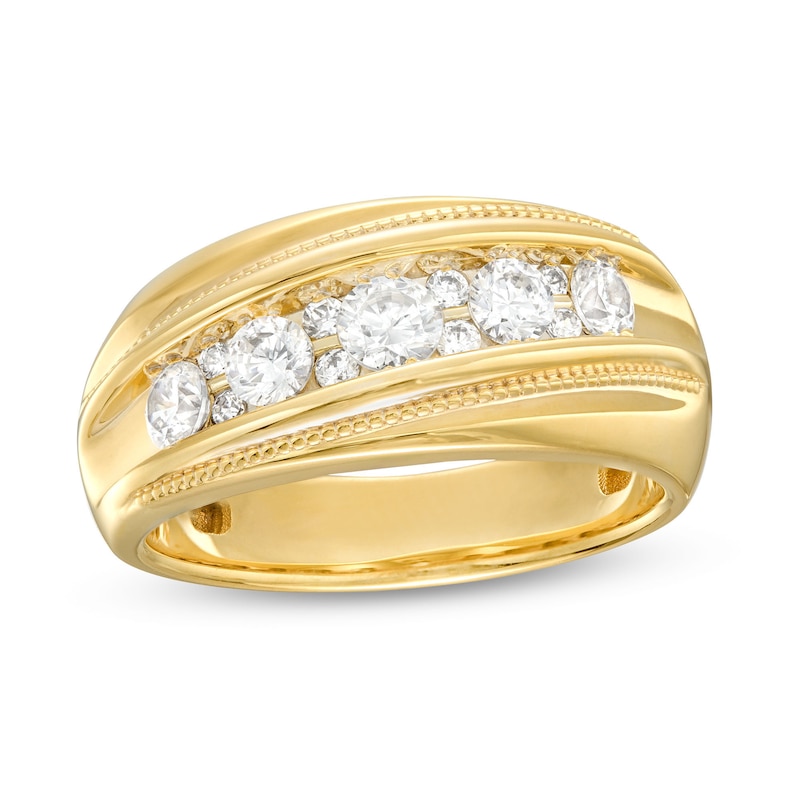 Main Image 1 of Men's 1 CT. T.W. Diamond Large and Small Alternating Wedding Band in 10K Gold