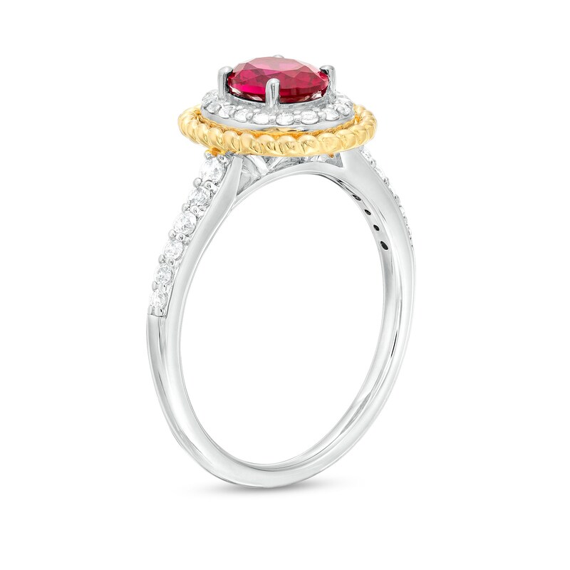 Main Image 3 of Oval Lab-Created Ruby and White Lab-Created Sapphire Frame Three Piece Set in Sterling Silver with 14K Gold Plate - Size 7