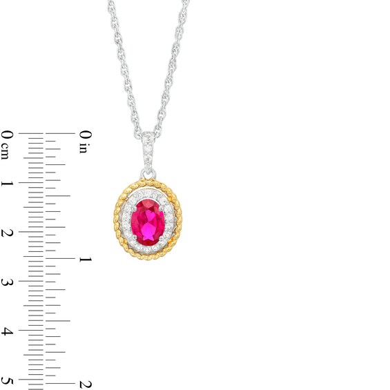 Oval Lab-Created Ruby and White Lab-Created Sapphire Frame Three Piece Set in Sterling Silver with 14K Gold Plate - Size 7
