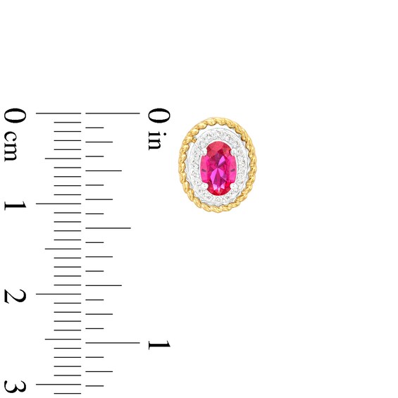 Oval Lab-Created Ruby and White Lab-Created Sapphire Frame Three Piece Set in Sterling Silver with 14K Gold Plate - Size 7