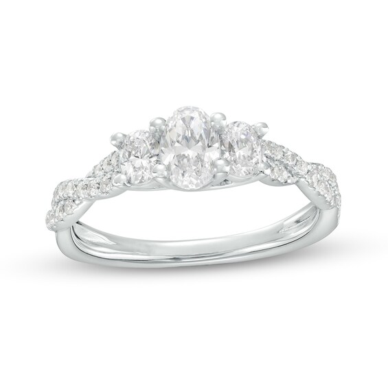 1 CT. T.w. Oval Diamond Past Present FutureÂ® Twist Shank Engagement Ring in 14K White Gold