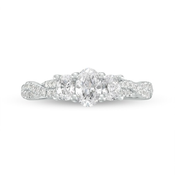 1 CT. T.w. Oval Diamond Past Present FutureÂ® Twist Shank Engagement Ring in 14K White Gold
