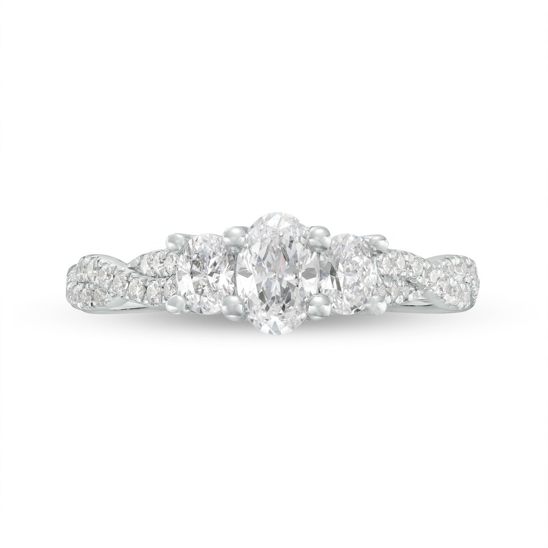 Main Image 4 of 1 CT. T.W. Oval Diamond Past Present Future® Twist Shank Engagement Ring in 14K White Gold