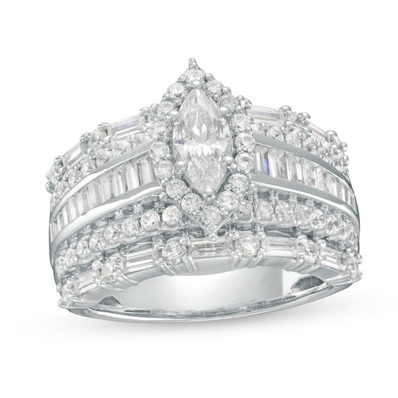 2 CT. T.w. Marquise Diamond Frame Multi-Row Engagement Ring in 14K White Gold (I/I2)