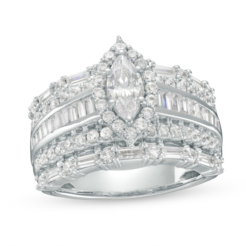 Main Image 1 of 2 CT. T.W. Marquise Diamond Frame Multi-Row Engagement Ring in 14K White Gold (I/I2)