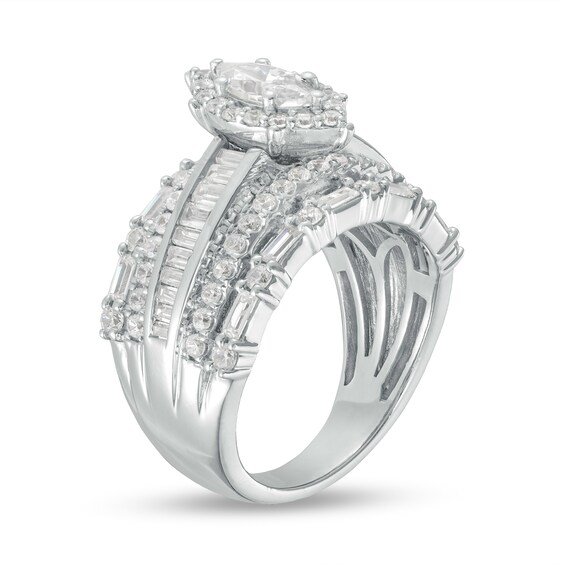 2 CT. T.w. Marquise Diamond Frame Multi-Row Engagement Ring in 14K White Gold (I/I2)