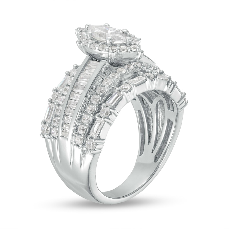 Main Image 3 of 2 CT. T.W. Marquise Diamond Frame Multi-Row Engagement Ring in 14K White Gold (I/I2)
