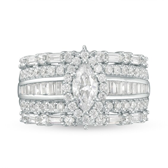 2 CT. T.w. Marquise Diamond Frame Multi-Row Engagement Ring in 14K White Gold (I/I2)
