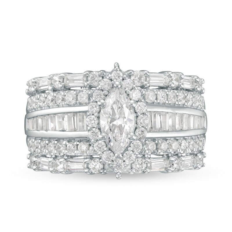 Main Image 4 of 2 CT. T.W. Marquise Diamond Frame Multi-Row Engagement Ring in 14K White Gold (I/I2)
